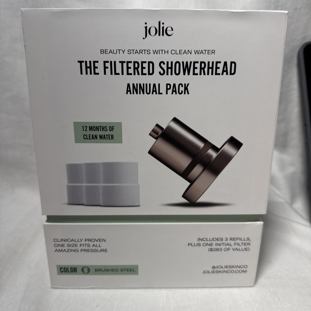 Jolie Filtered Showerhead Annual Pack w/4 Total Filter Refills Brushed Steel New